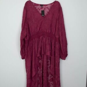 NWT Torrid Floral Burnout Chiffon High Low Smocked Waist Tunic Top Size 5X Fairy